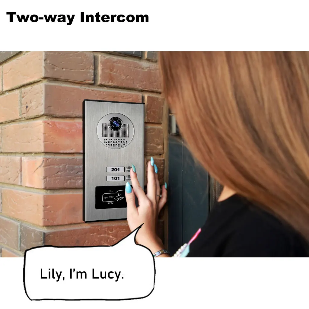 Tuya inteligente 2 unidades apartamentos intercom campainha de vídeo com cartão rfid desbloquear 4 sistema de telefone de porta de vídeo com fio 1080p