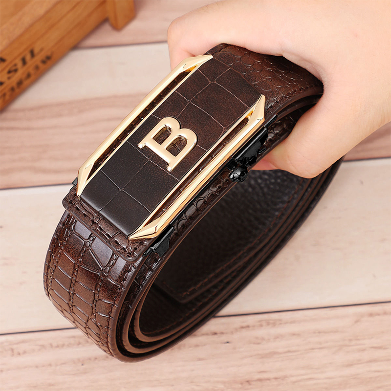 Men's Belt Automatic Buckle Belt High-Quality Trendy Crocodile Pattern Belt Fashionable Jeans Strap Men's Accessories