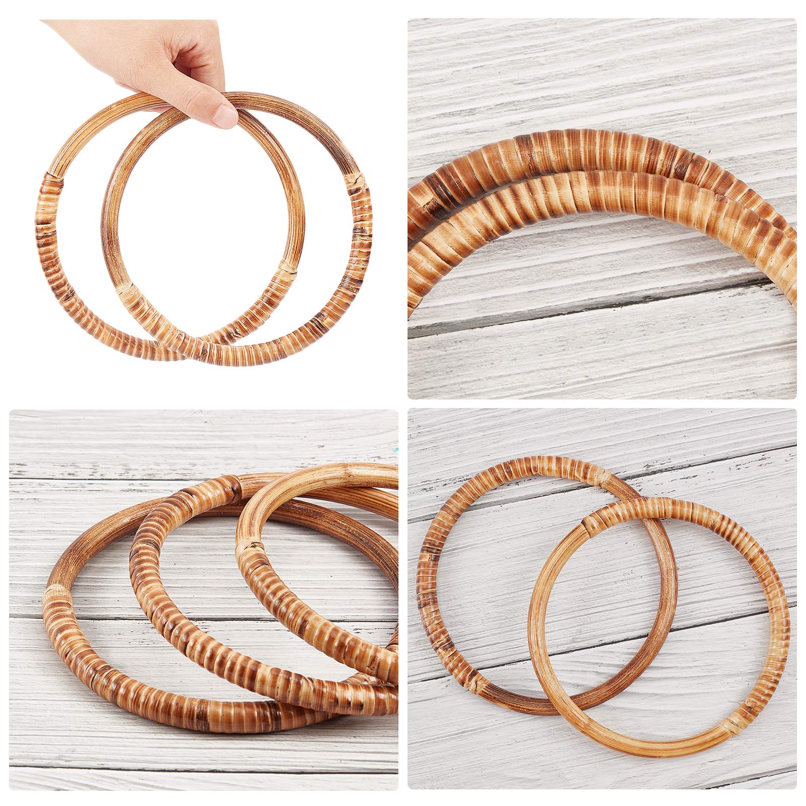 2 Stück Rattan-Griffe aus gewebtem Holz, rund, 15,2 cm, dekorative Ersatzgriffe für handgefertigte Taschen, DIY gehäkeltes Geldbörsen-Zubehör