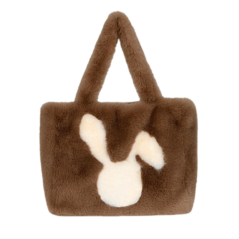 Soft Cute Plush Bag Autumn Winter Large Capacity Rabbit Print Hand-held Shoulder Bag Tote Plush Bag Women's Square Bag 2025