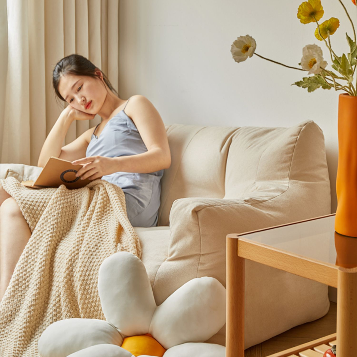 Sofá preguiçoso dos desenhos animados para crianças, mini saco de feijão, linho de algodão, assento único casual, sofá com varanda infantil, tatuagem de leitura, Ins Kids Furniture