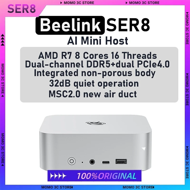 Beelink SER8 8845HS Hochleistungs-AMD Ryzen 7 8 Kerne 16 Threads AI PC Gaming Bürodesign Ultra-Silent Mini Computer Host