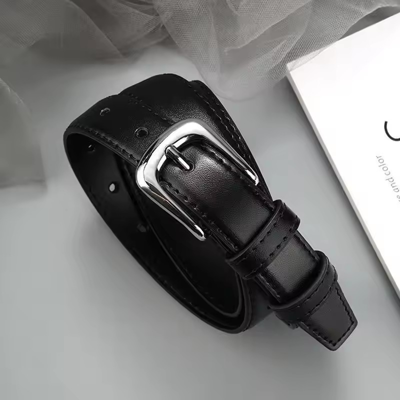 1 pçs cinto feminino moda pino fivela cinto fino genuíno luxo macio cinto feminino com calças de carga jeans cintos preto cinto de couro do plutônio