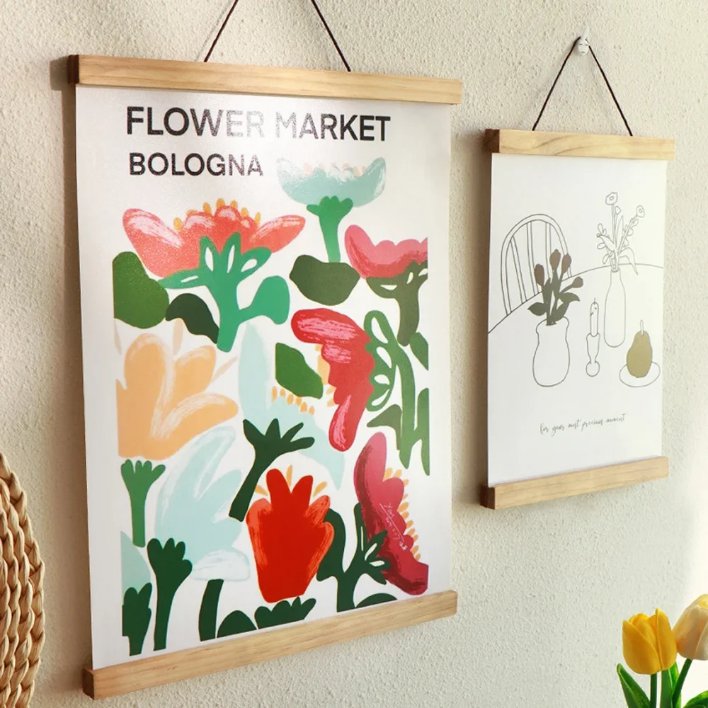 2130 40 50cm Magnetic Poster Hanger Teak Pine Wood Scroll Painting Frame 5 Colors Wood Photo Frame Black White Canvas Frame