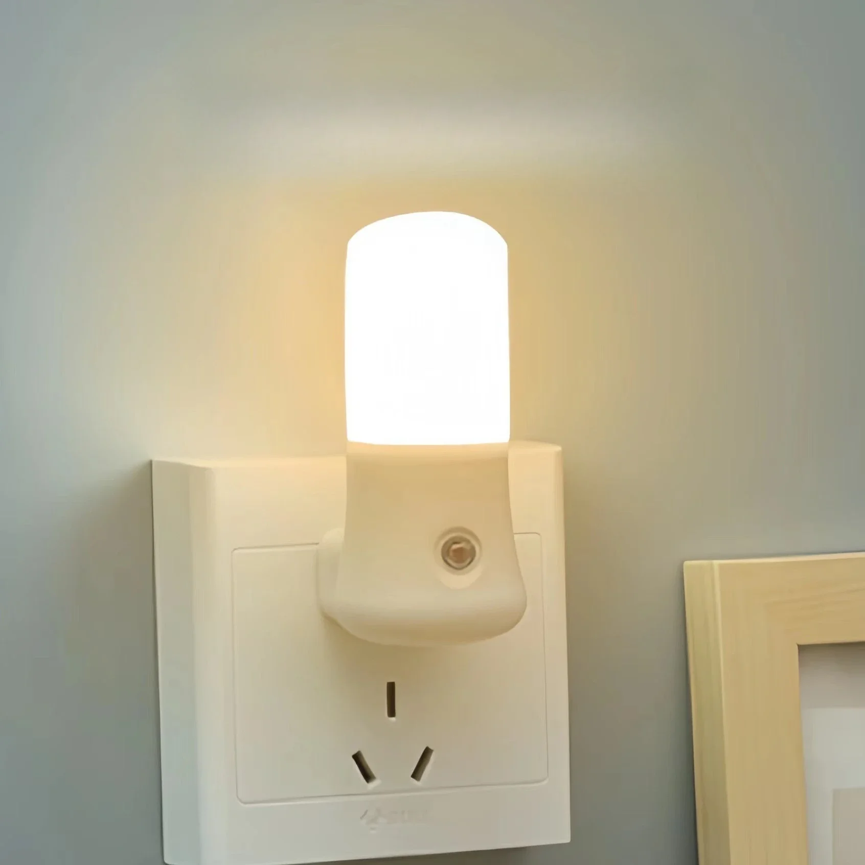 Luz LED nocturna blanca, interruptor de botón EU/USPush, lámpara de enchufe de pared, lámpara de noche para dormitorio, habitación de bebé, pasillo, decoración del hogar, luces nocturnas