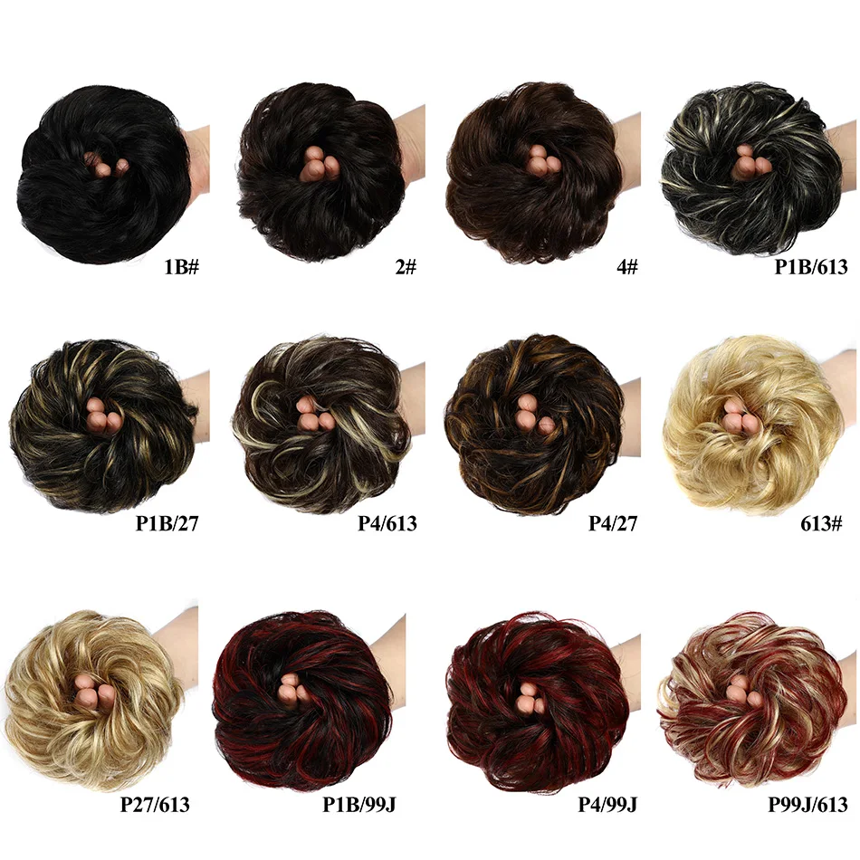 BHF Pãezinhos de cabelo humano encaracolado coque rabo de cavalo peruca updo donut flexível elástico peruca real bagunçado ondulado pães