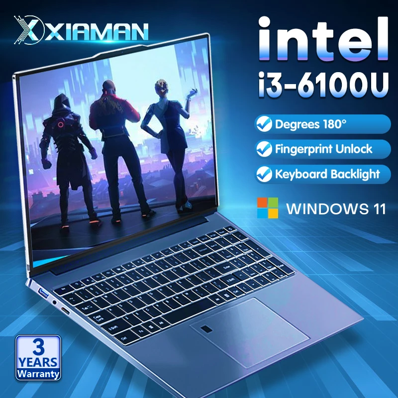 Computadora portátil Intel Core i3 6100U de 15,6 pulgadas Windows 11 Pro 16GB DDR4 portátil para juegos 512GB 1TB SSD portátil Notebook PC Gamer