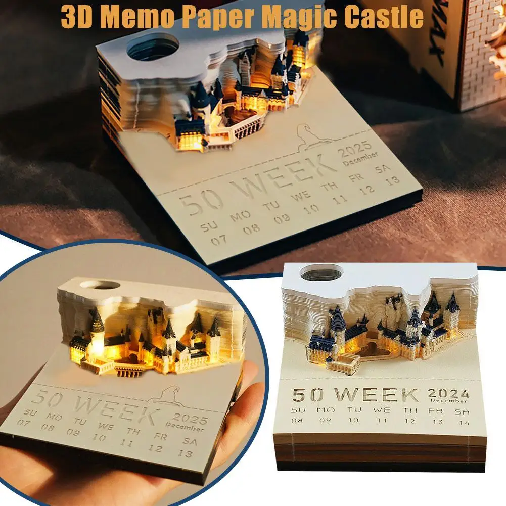 สติกเกอร์ปฏิทินปราสาทฮอกวอตส์สุดสร้างสรรค์พร้อมไฟ3D อ่อนปฏิทินปราสาทฉีกขาดของขวัญปีใหม่ของขวัญวันเกิด