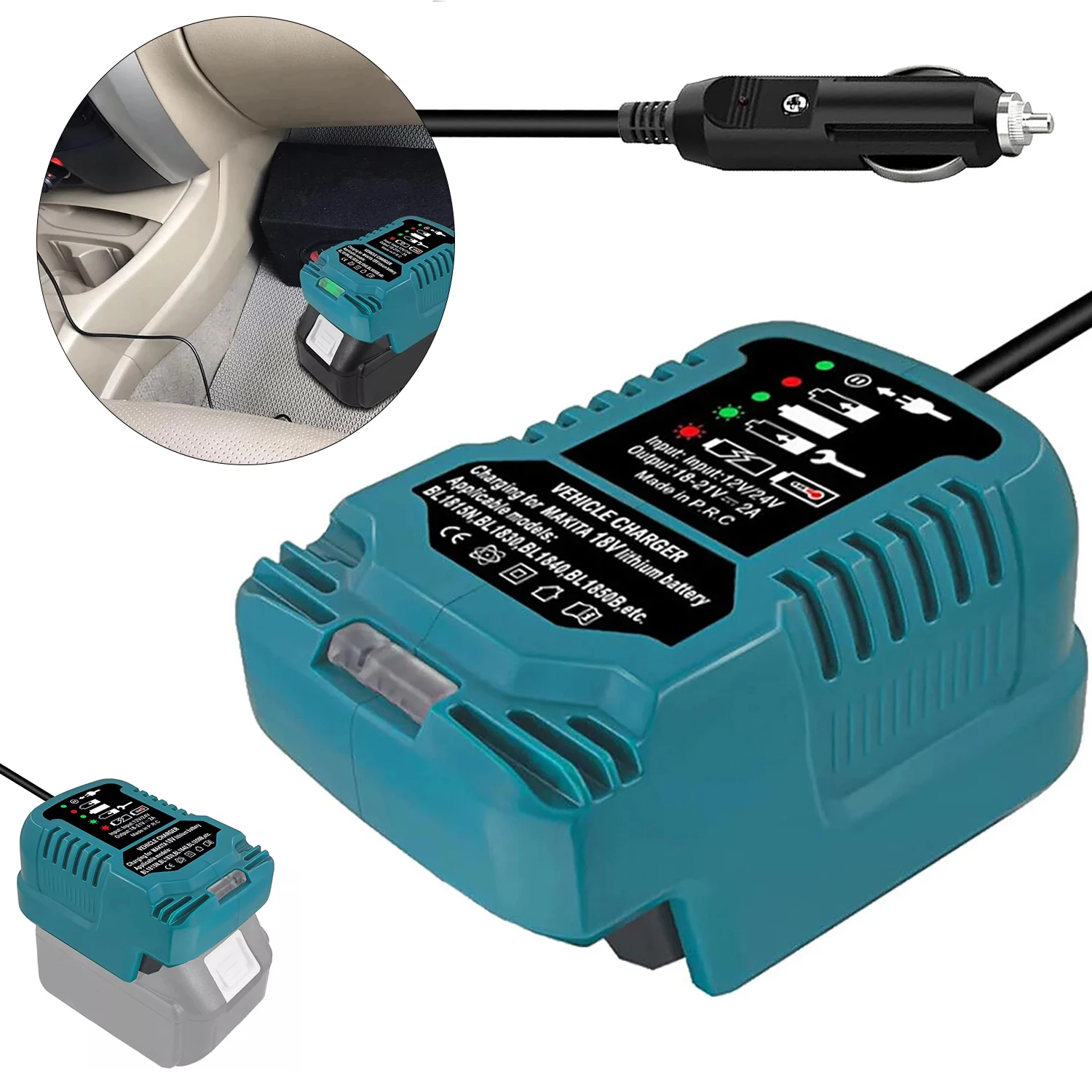 Upgraded DC 12V/24V Li-ion Battery Mini Compact Car Charger Cigarette Lighter Plug With LED For Makita 18V LXT Battery BL1860