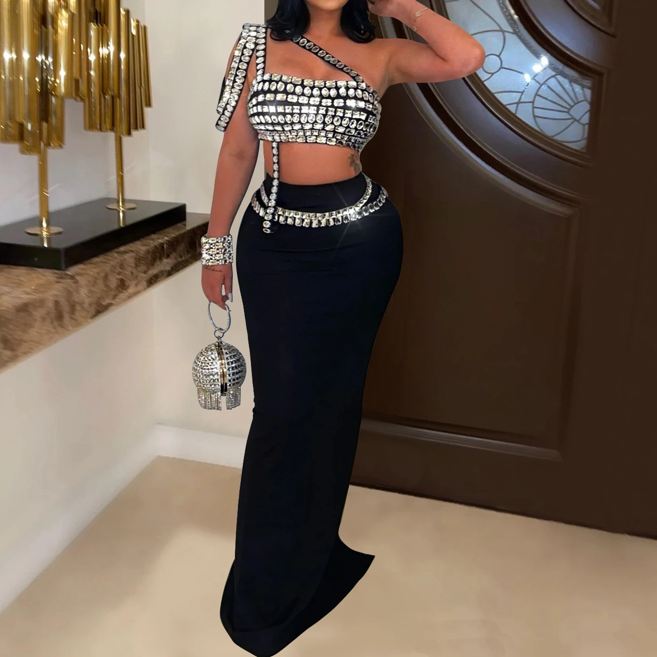 女性用ストラップレスイブニングドレス,ストラップレストップ,ロングスカート,ウエディングドレス,ロングパーティードレス,ダイヤモンドラインストーン,h98,2個