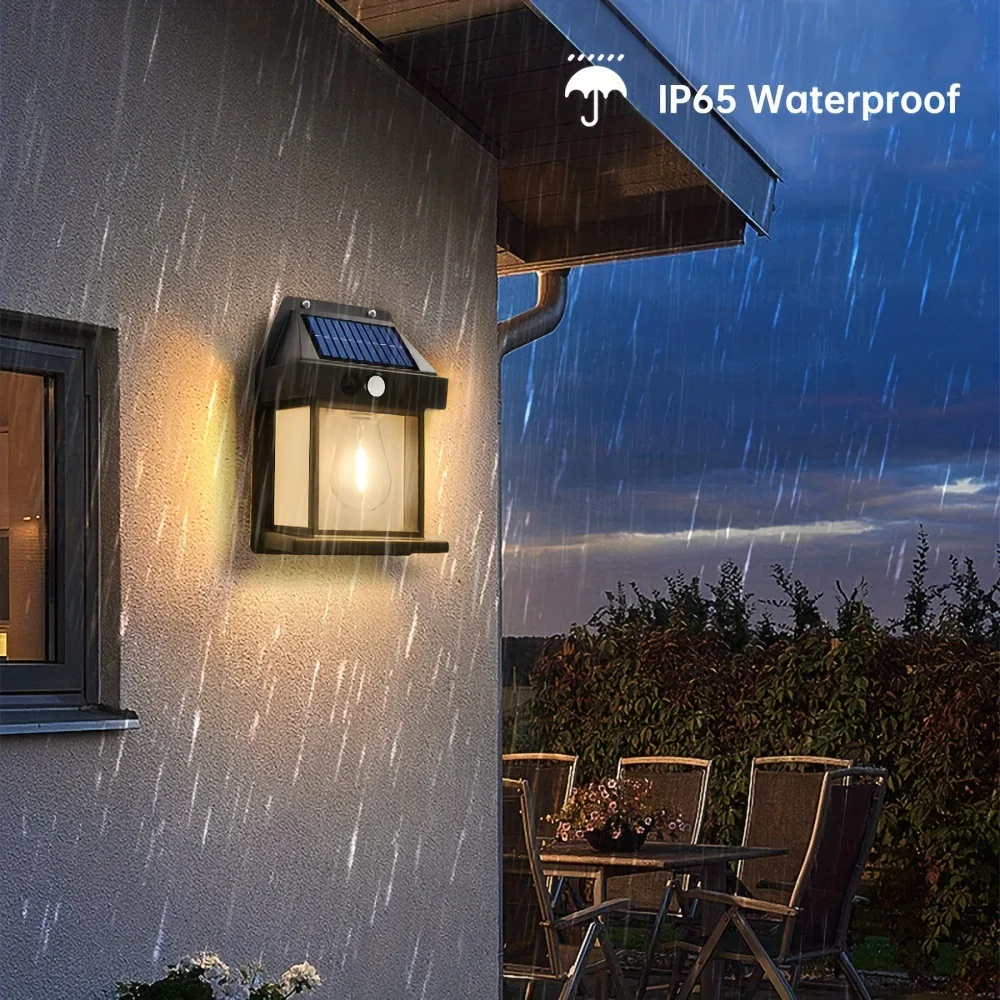 Lampada da parete solare per esterni al tungsteno con sensore di movimento Luce di sicurezza a LED impermeabile IP65 per patio esterno, portico, garage