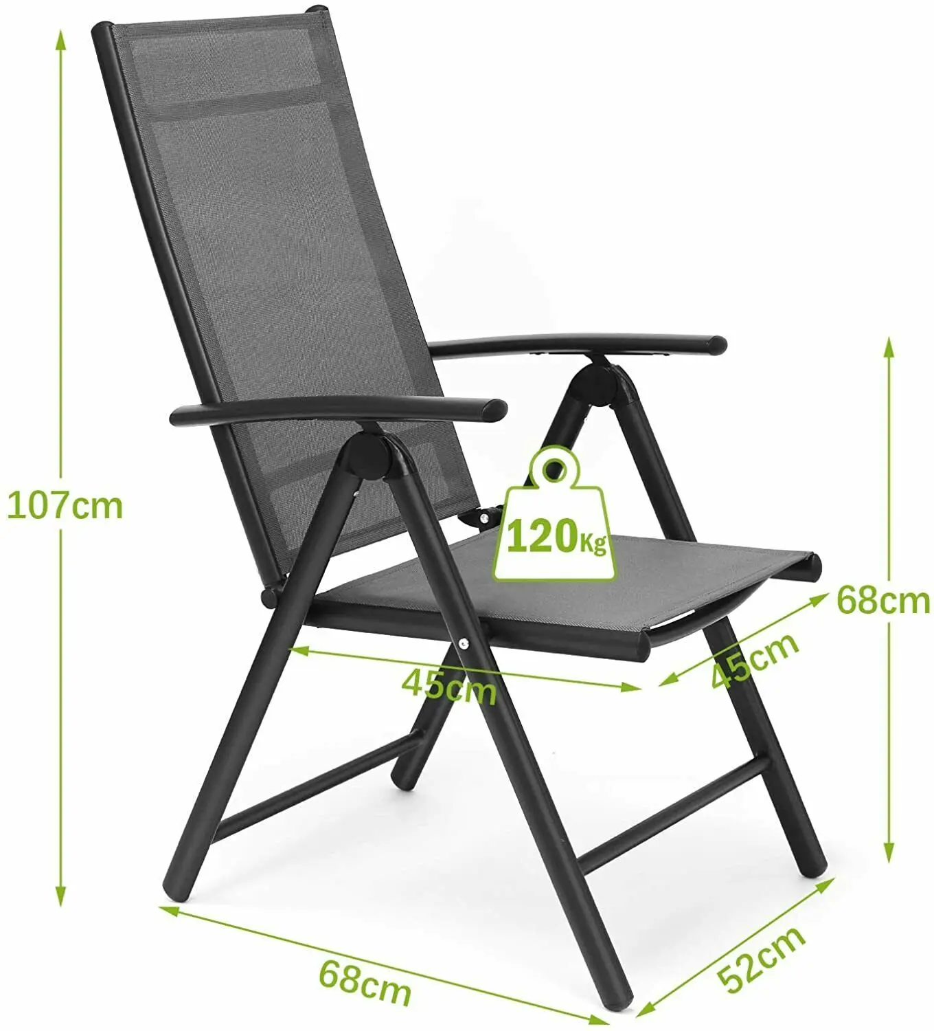 Homfa Set di 2 sedie da balcone, sedie da giardino, sedia pieghevole, angolo regolabile a 7 vie, sedia da campeggio in alluminio, carico resistente 150 kg