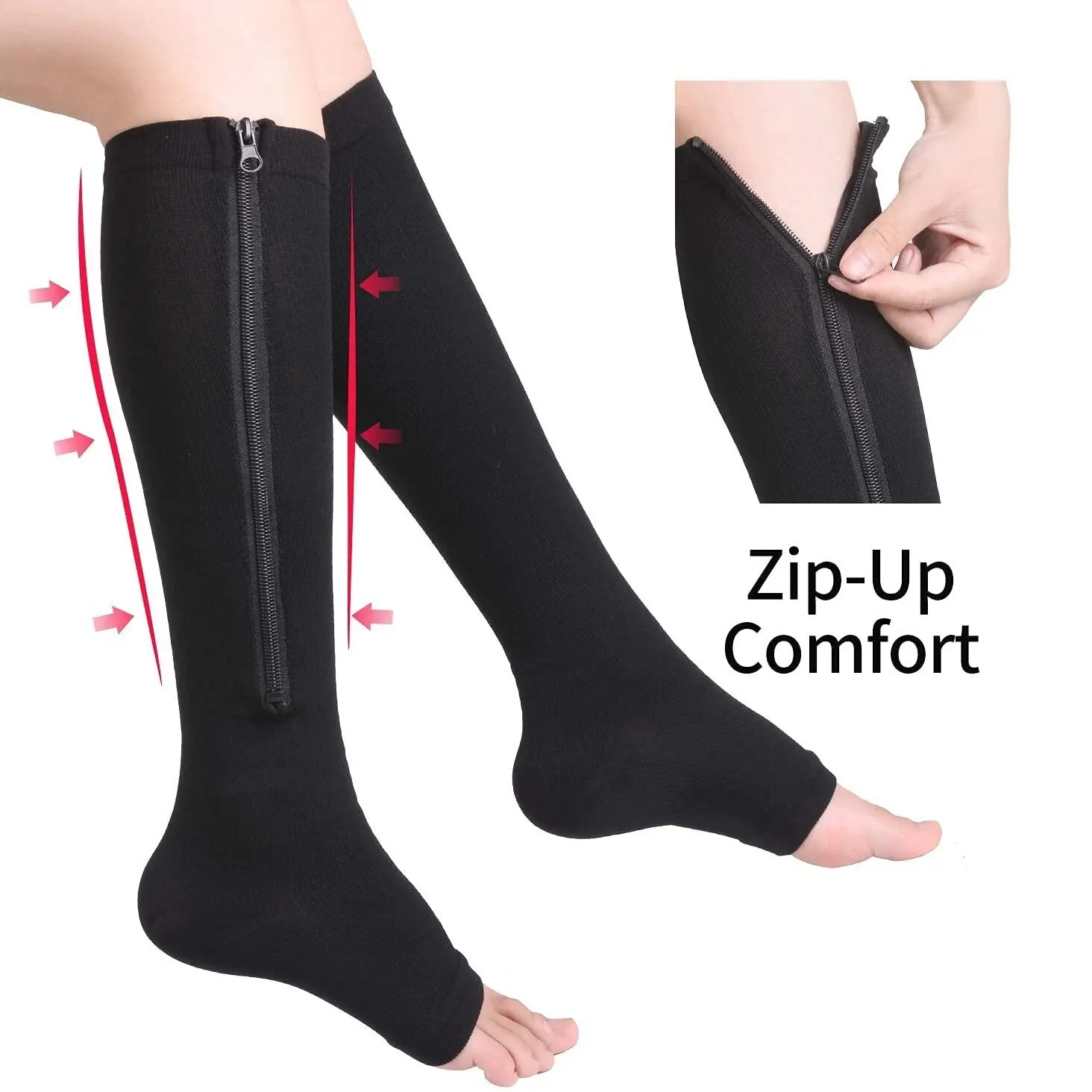 Kompression Socken Männer Frauen Unterstützung Knie Zipper Weibliche Offene spitze Dünne Anti Müdigkeit Stretchy Sox Hohe Socken Unisex