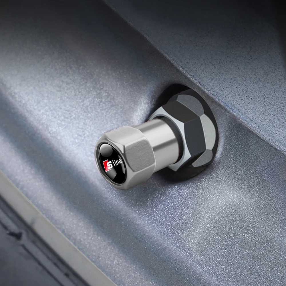 4PC Car Metal Wheel Tire Valve Air Stem Cap Badge Cover For Audi Sline RS6 TT A1 A2 A3 A4 A5 A6 A7 A8 Q1 Q2 Q3 Q4 Q5 Q6 Q7 Q8 B9