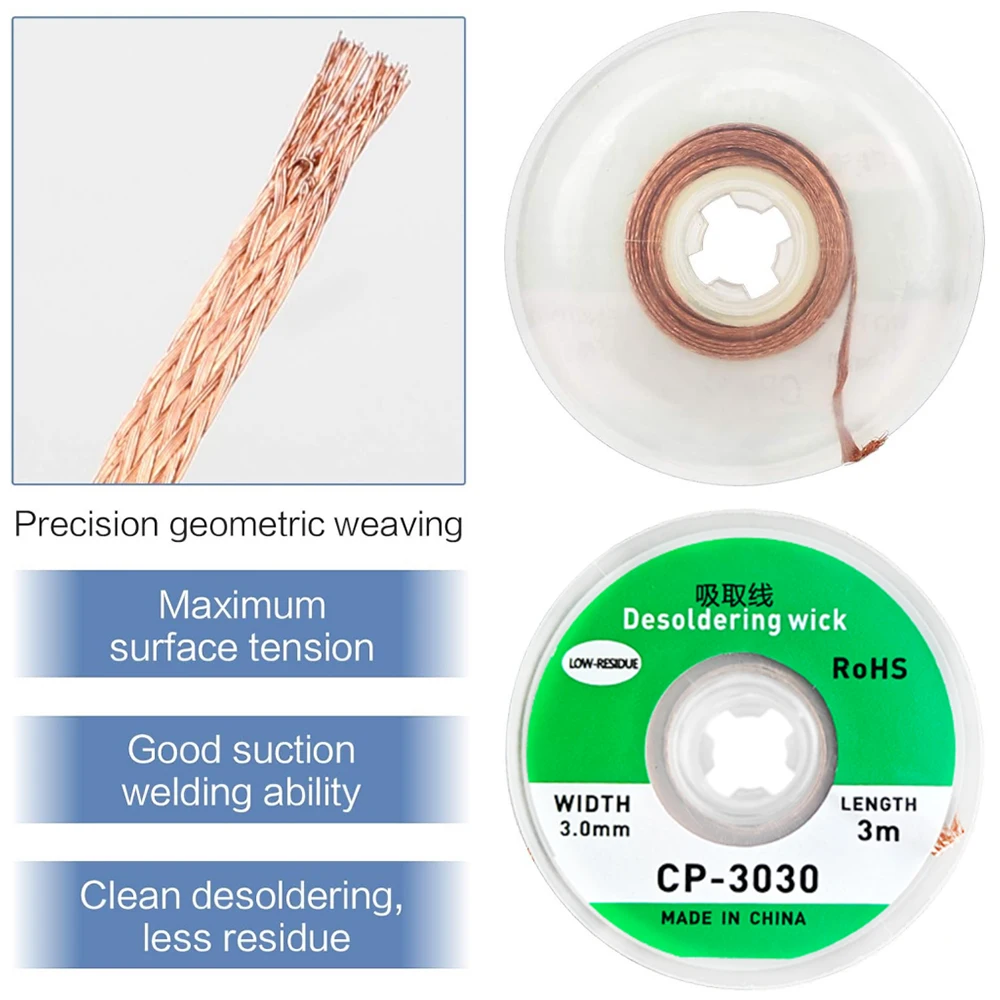 Ansiki Desoldering Wick 3M length Desoldering Mesh Braid for Solder Remover Wick Welding Tin Sucker PCB BGA Soldering Tool