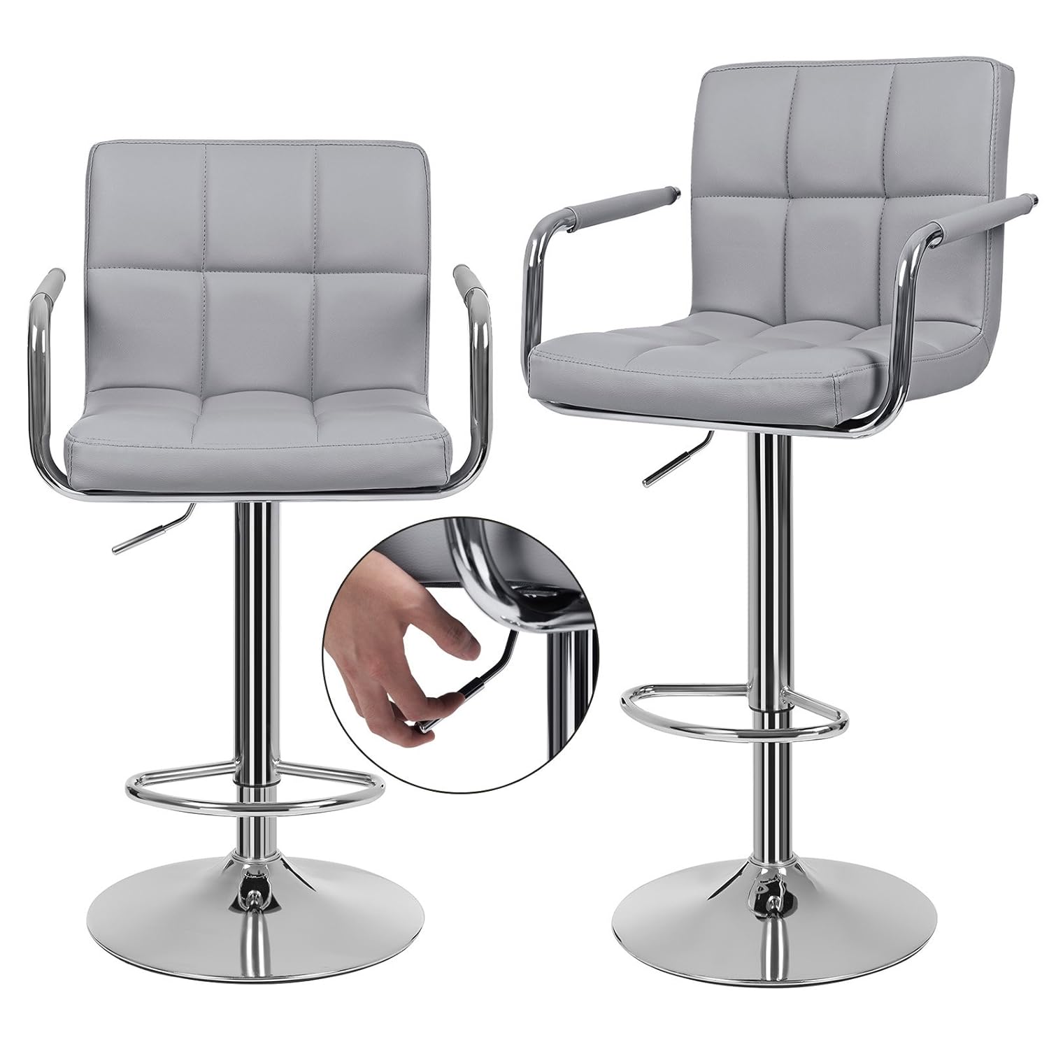 SONGMICS Barhocker, 2er Set, Barstuhl höhenverstellbar, mit Kunstleder-Bezug, 360° Drehstuhl, Küchenstuhl