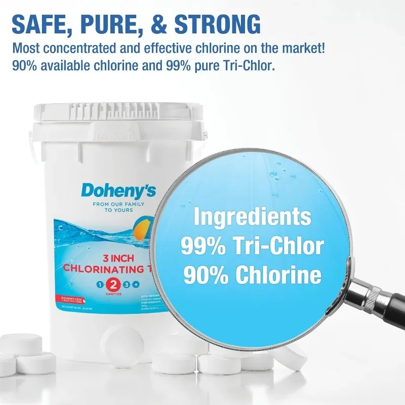 3 Inch Stabilized Chlorine Tablets | Pro-Grade Pool Sanitizer, Long Lasting, Slow Dissolving, 99% Pure Tri-Chlor, Individually