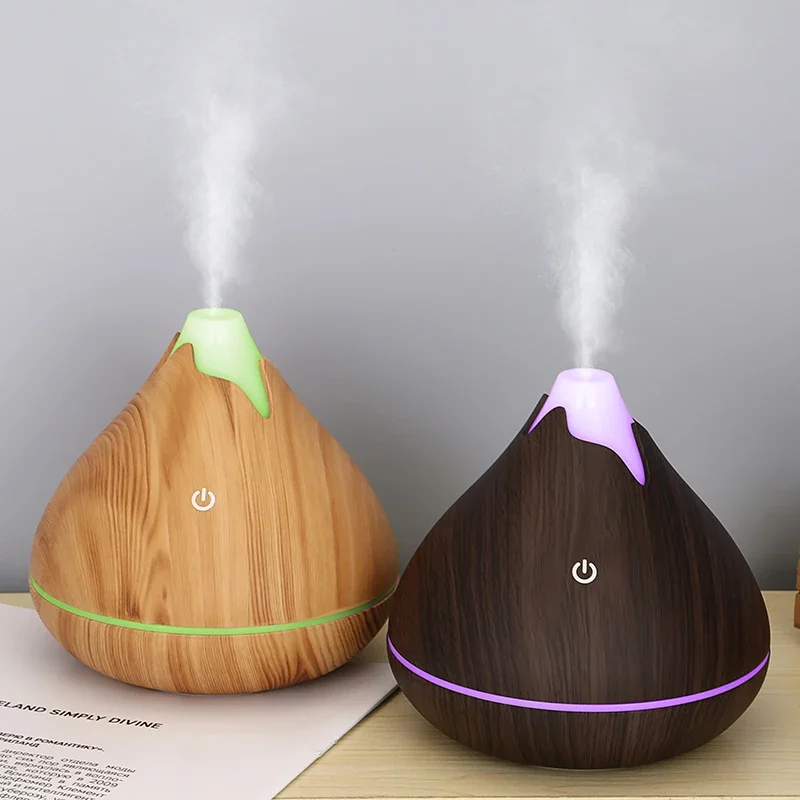 น้ํามันหอมระเหยน้ํามันหอมระเหยDiffuser 350MLไม้GrainรีโมทคอนโทรลUltrasonic Air Humidifier Cool 7 สีไฟLED