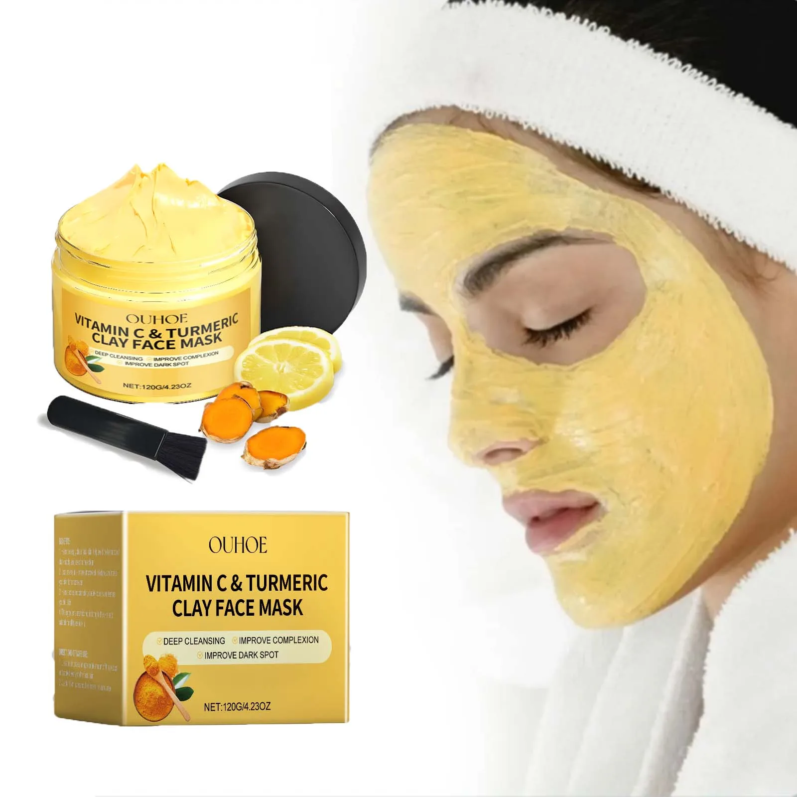 Máscara de lama de cúrcuma de vitamina c máscara facial esfoliante melhorar a limpeza profunda dos poros nutritivo hidratante brilhante cuidados com a pele máscara de argila