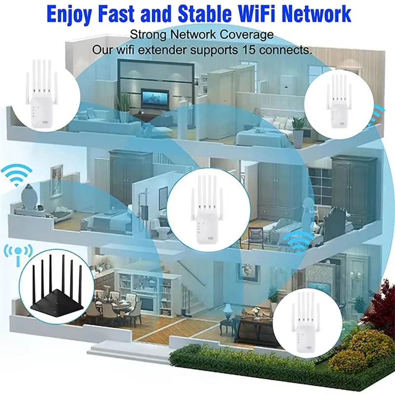 1200Mbps WiFi Repeater Dual Band Wireless Amplifier 2.4G 5GHz Network Long Range Signal Booster Antenna Network Amplifier Router