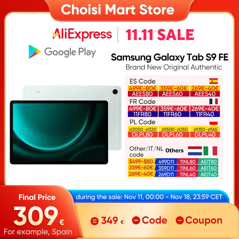 Original samsung galaxy tab s9 fe x510 exynos 8000mah batterie ip68 wasserdicht android 10.9 ''display tablet wifi mit s stift