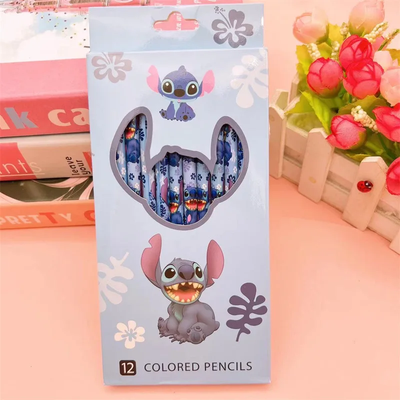 12 Uds Disney Stitch Anime lápiz útiles escolares chico lápices de colores útiles escolares lápices Hb lápices niños cumpleaños regalo de Navidad