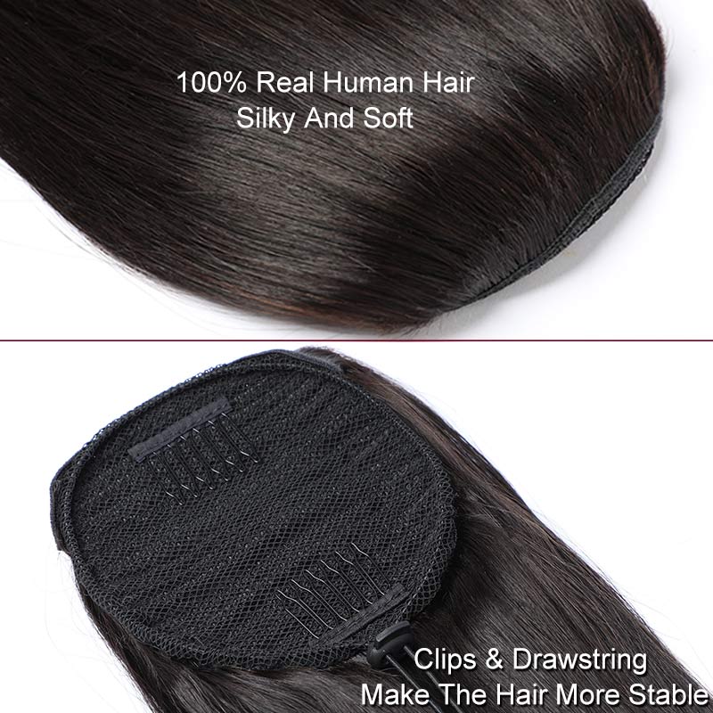 Vague de corps cordon queue de cheval naturel noir brésilien 100% vrais cheveux humains queue de cheval pince dans les cheveux Extensions de queue de cheval pour les femmes