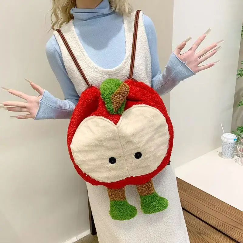 Anime Love and Deepspace Caleb Cosplay Fluffy Apple Drawstring Backpack Cartoon Shoulders Bag Large Capacity Knapsack Xmas Gift