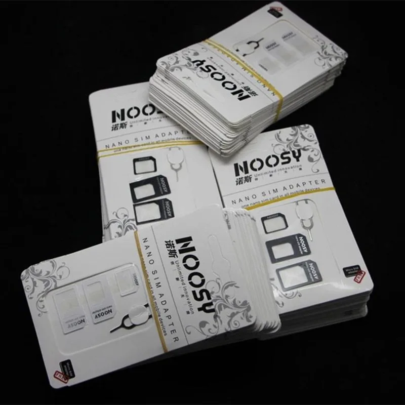 10ชุด4 In 1 Noosy อะแดปเตอร์การ์ด Nano Sim + Micro Sim Adapter + อะแดปเตอร์ซิมการ์ดมาตรฐานสำหรับ IPhone