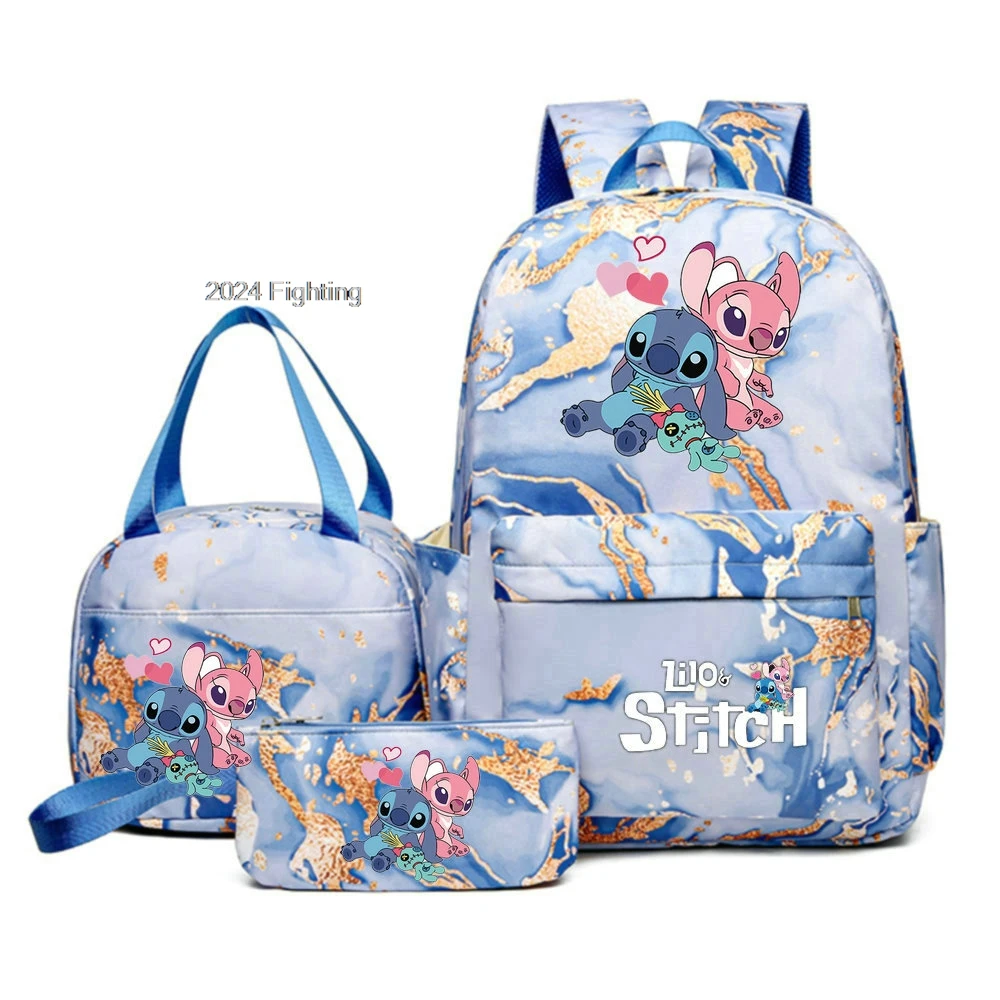 3 unids/set MINISO Lilo & Stitch mochila impresa estudiante adolescentes mochila adolescente niñas niños viaje gradiente Rampa Mochilas