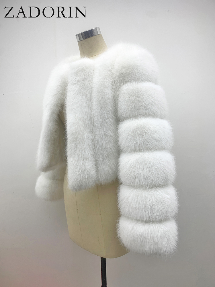 Zadorin-女性のフェイクフォックスファーコート,長袖,ふわふわ,ピンクと白のジャケット,クロップドトップス,ラグジュアリーウィンタージャケット,2024