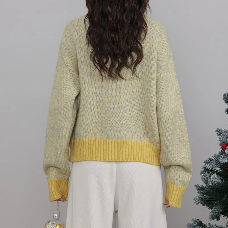HELIAR Single-breasted เสื้อสเวตเตอร์ถักแขนยาว Patchwork ถักเสื้อกันหนาว O-คอสบายๆเสื้อสํานักงาน Outerwear ฤดูใบไม้ร่วงฤดูหนาว