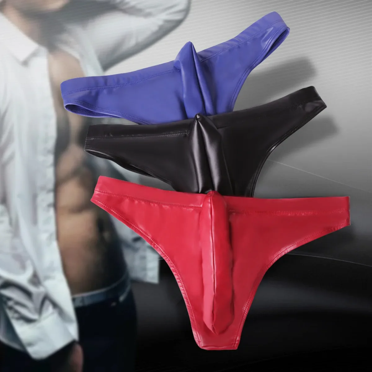 Amoniaco-ropa interior de cuero de látex para hombre, conjunto de ropa interior con triángulo pequeño, separación de huevo de pistola, JJ, NK19