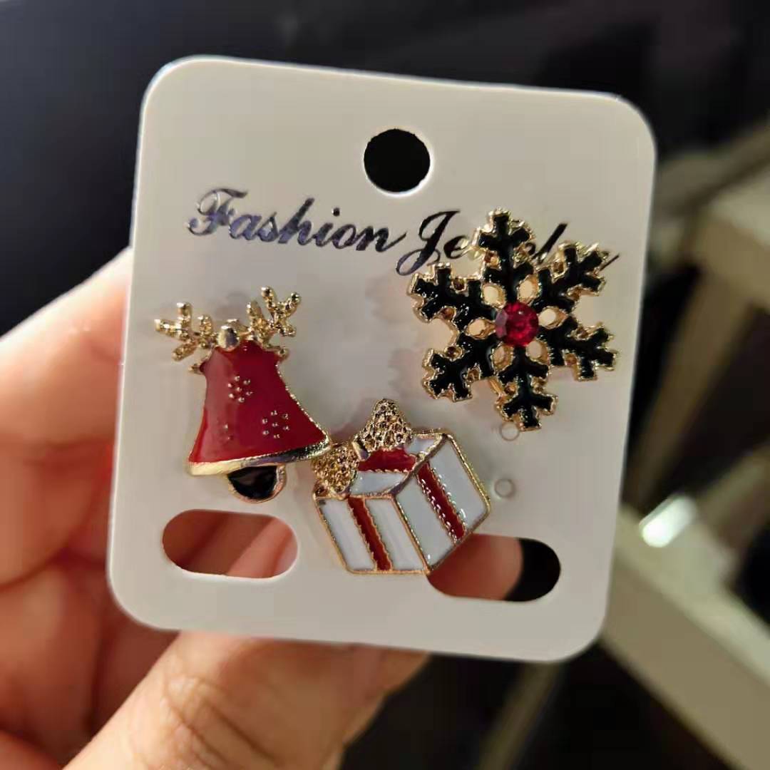 3 unids/set broches de Feliz Navidad calcetines de Navidad árbol de Navidad alce esmalte insignia broche pequeño mujeres moda fiesta joyería regalos