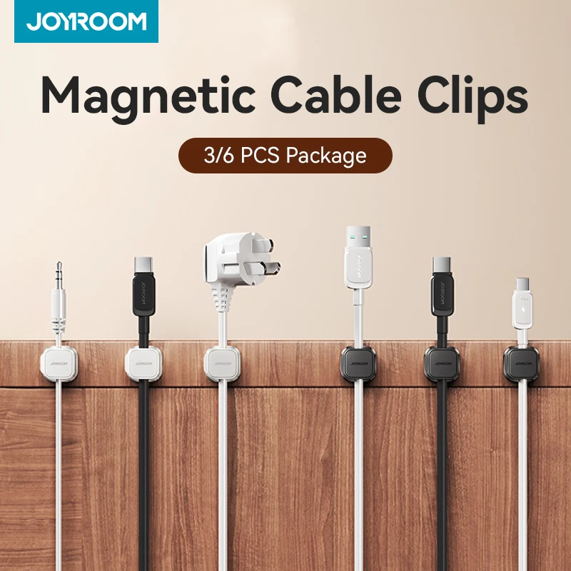 Joyroom, 3/6 Uds., Clips magnéticos para cables, soporte para cables ajustable suave debajo del escritorio, gestión de cables, organizador de cables