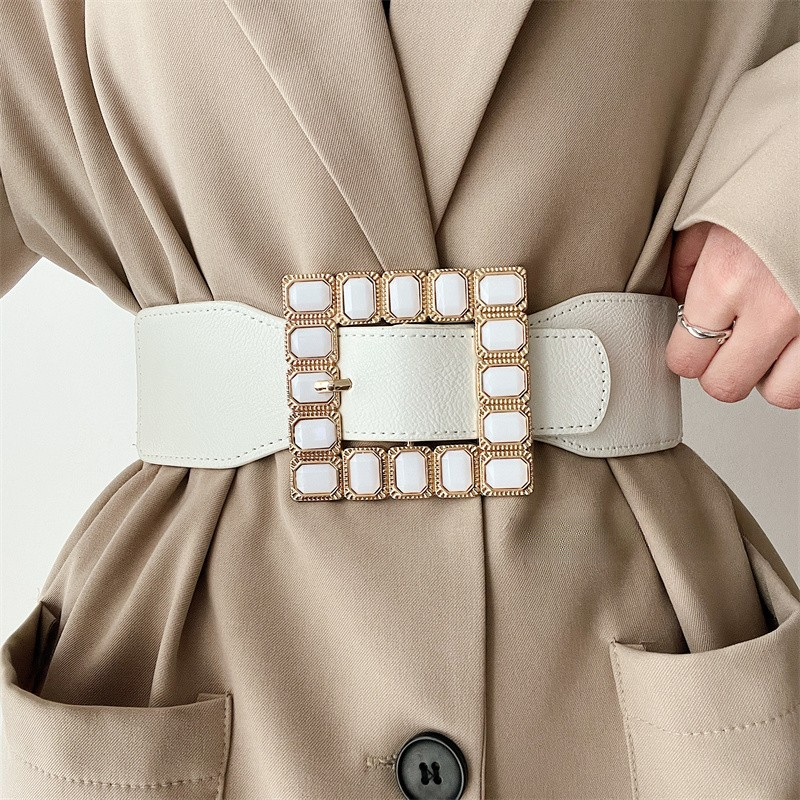 Cinto de cintura estilo europeu e americano feminino versão ampla moda versátil capa de cintura decoração cintura elástica preto