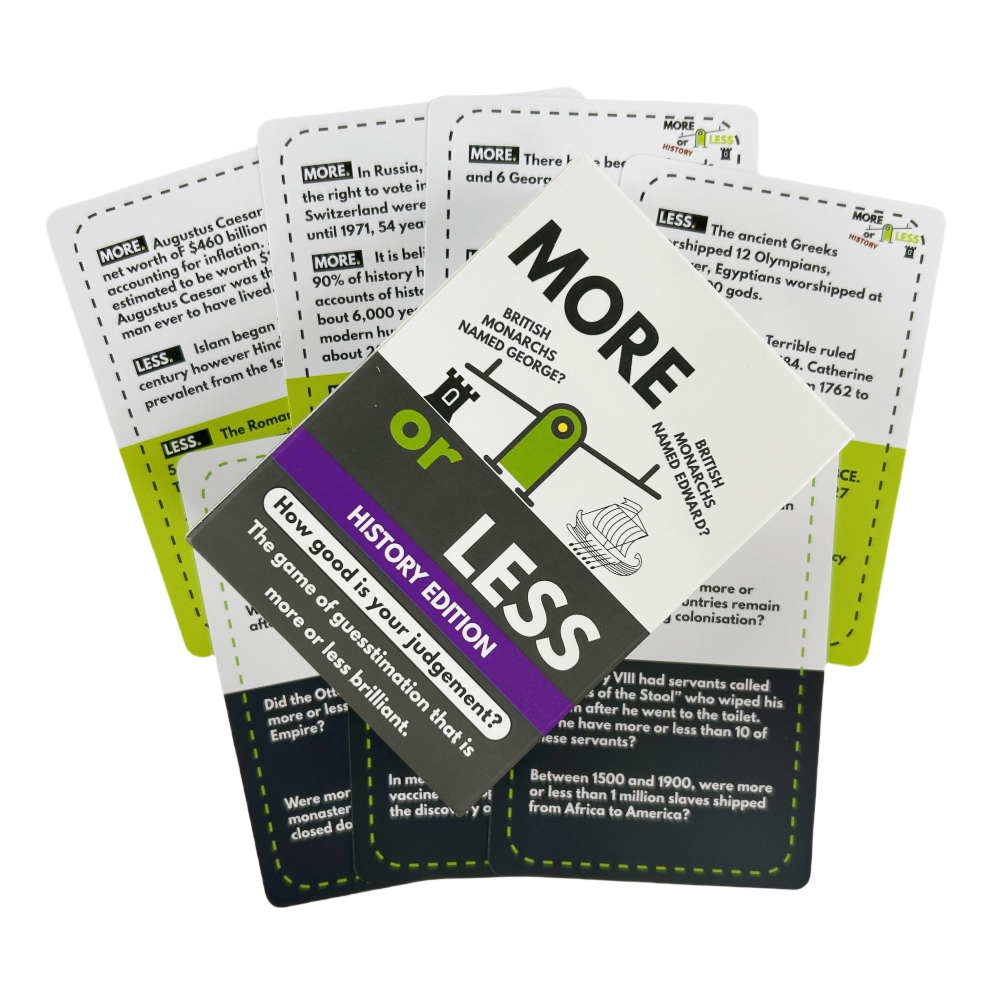 4 Styles More or Less Card Game How Good Is Your Judgement Geogpaphy History Science and Nature Edition Board Deck
