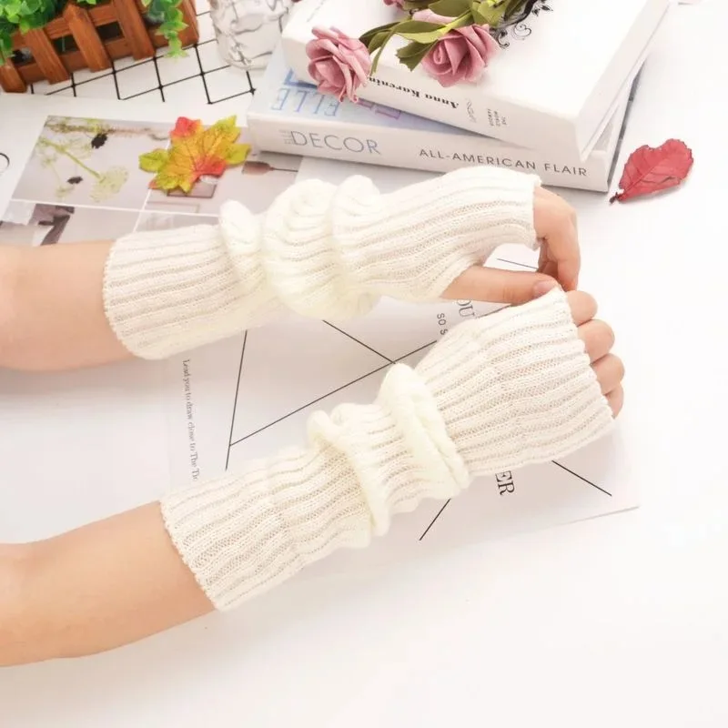 30 ซม.Fingerless ถุงมือผู้หญิงฤดูหนาวแขนแขนอุ่นถักแขนอุ่น Fine Mitten Casual Soft Goth เสื้อผ้า Punk Gothic ถุงมือ