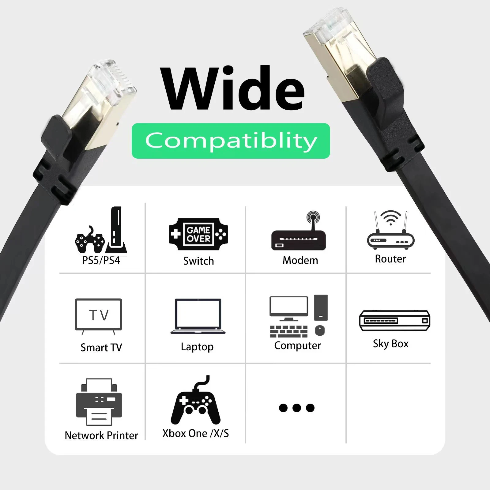 Cat8 Ethernet Kabel Flat Lan Kabel Hoge Snelheid Rj45 40Gbps 2000Mhz Voor Thuisnetwerk Router Modem Computer, Pc, Ps4, Tv, Laptops