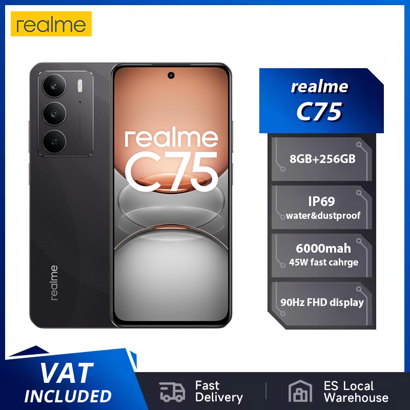 Wersja globalna realme C75 Smartfon 6.72'' 90Hz FHD Wyświetlacz 50MP Aparat AI 5828mAh Bateria 45W Ładowanie IP69 Odporność na kurz i wodę