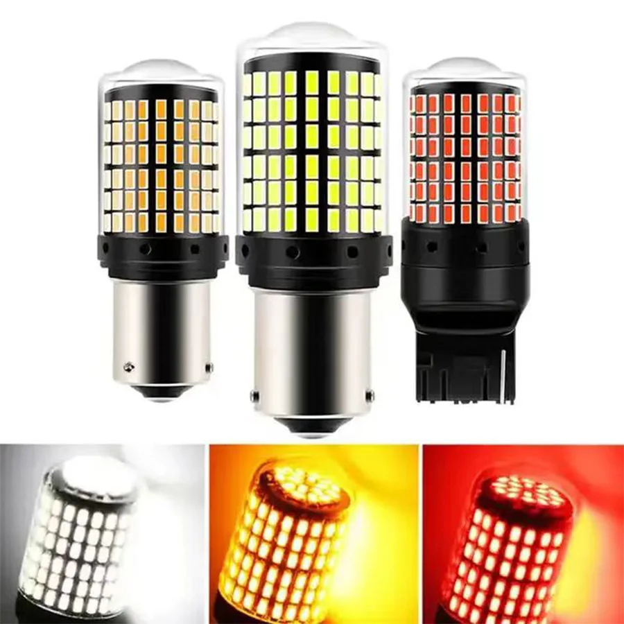 2 шт. 1156 BA15S P21W BAU15S PY21W T20 7440 W21W 3157 1157 P21/5W W21/5W Светодиодные лампы 144smd светодиодные лампы CanBus для указателя поворота