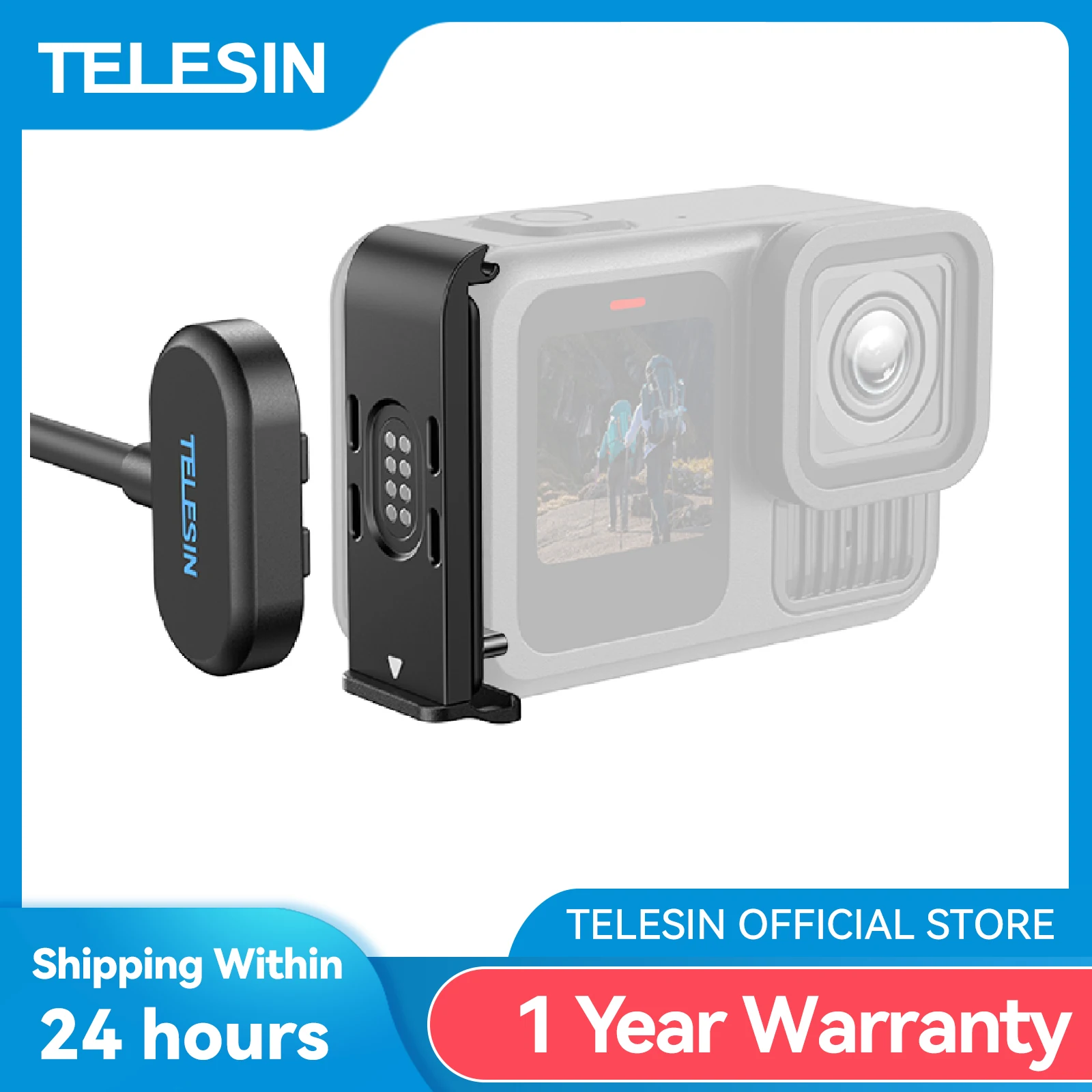 TELESIN-KIT de Cable de cubierta lateral de carga magnética, resistente al agua, para Gopro hero 9 10 11 12 13, puerto de cubierta de carga tipo C, fácil y extraíble
