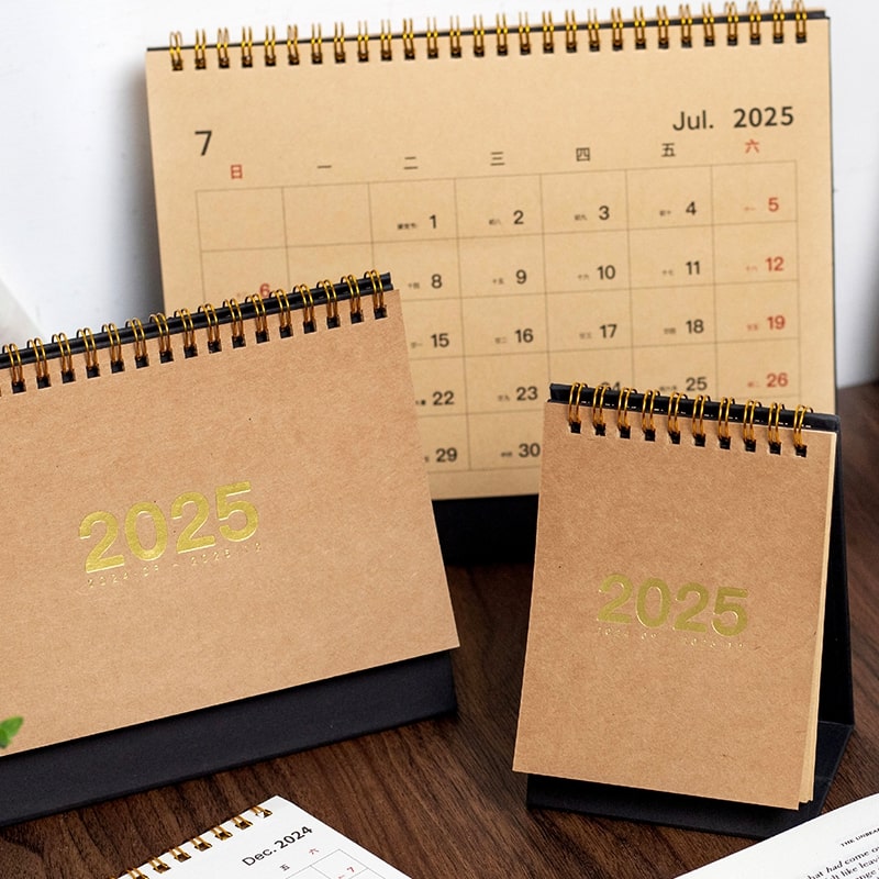 Journal GO Einfacher Schreibtischkalender im Muji-Stil 2025, tragbarer Tischkalender, Standkalender, Schulbürobedarf