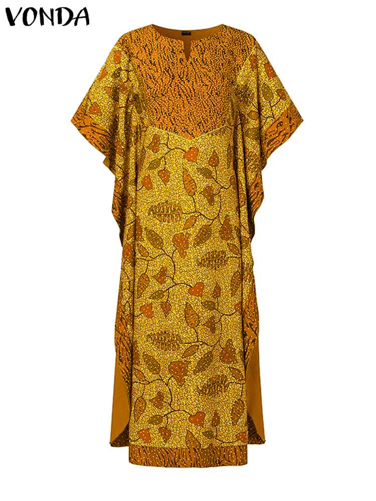 プラスサイズ 5XL 女性マキシロングドレス 2025 夏半袖パーティーサンドレス VONDA セクシーなプリント床長さの Vestidos ローブ