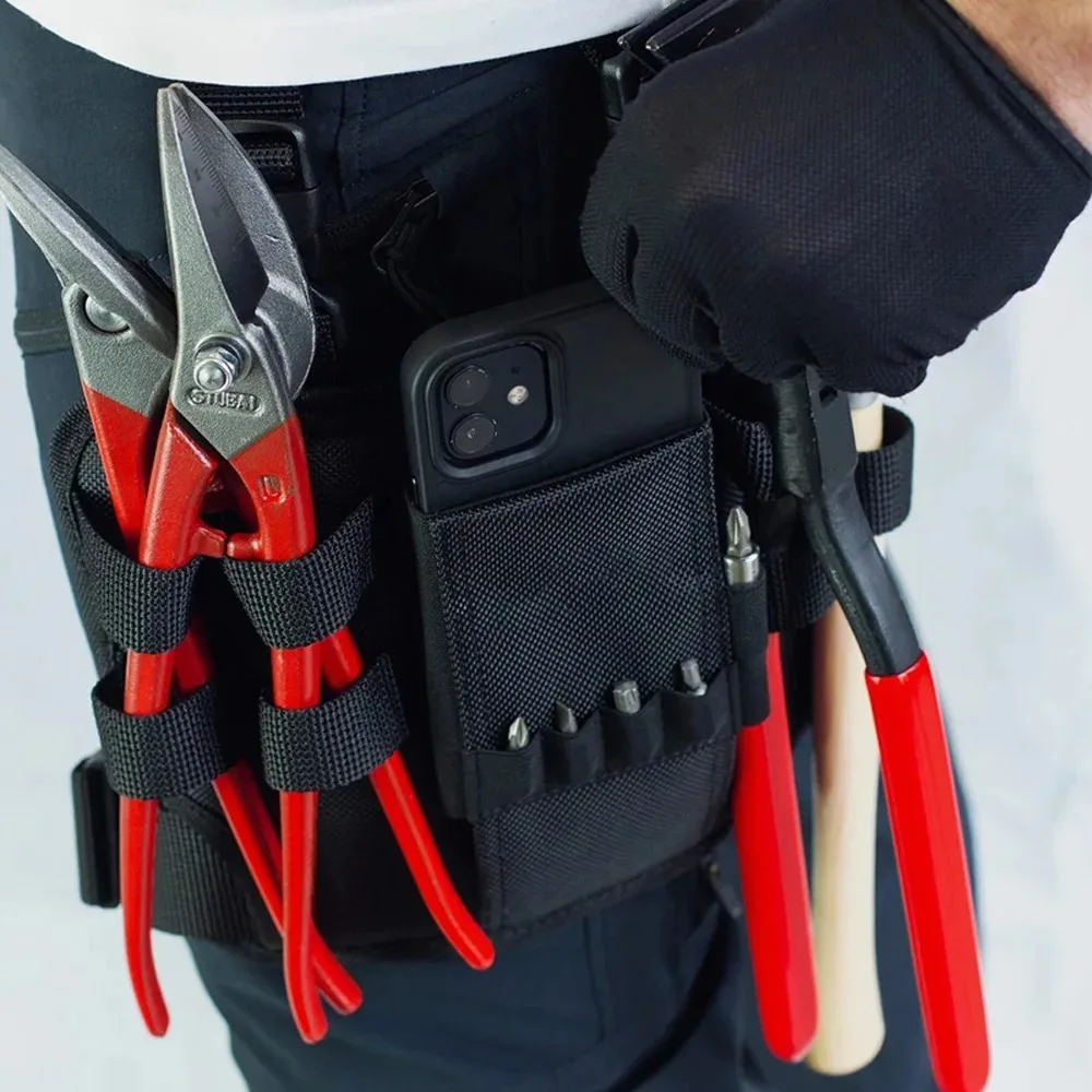 Bolsa de herramientas para cinturón de trabajo con funda con clip para cinturón, bolsa de herramientas para pierna, riñonera táctica, soporte para herramientas de electricista, bolsillo para mantenimiento de hombres
