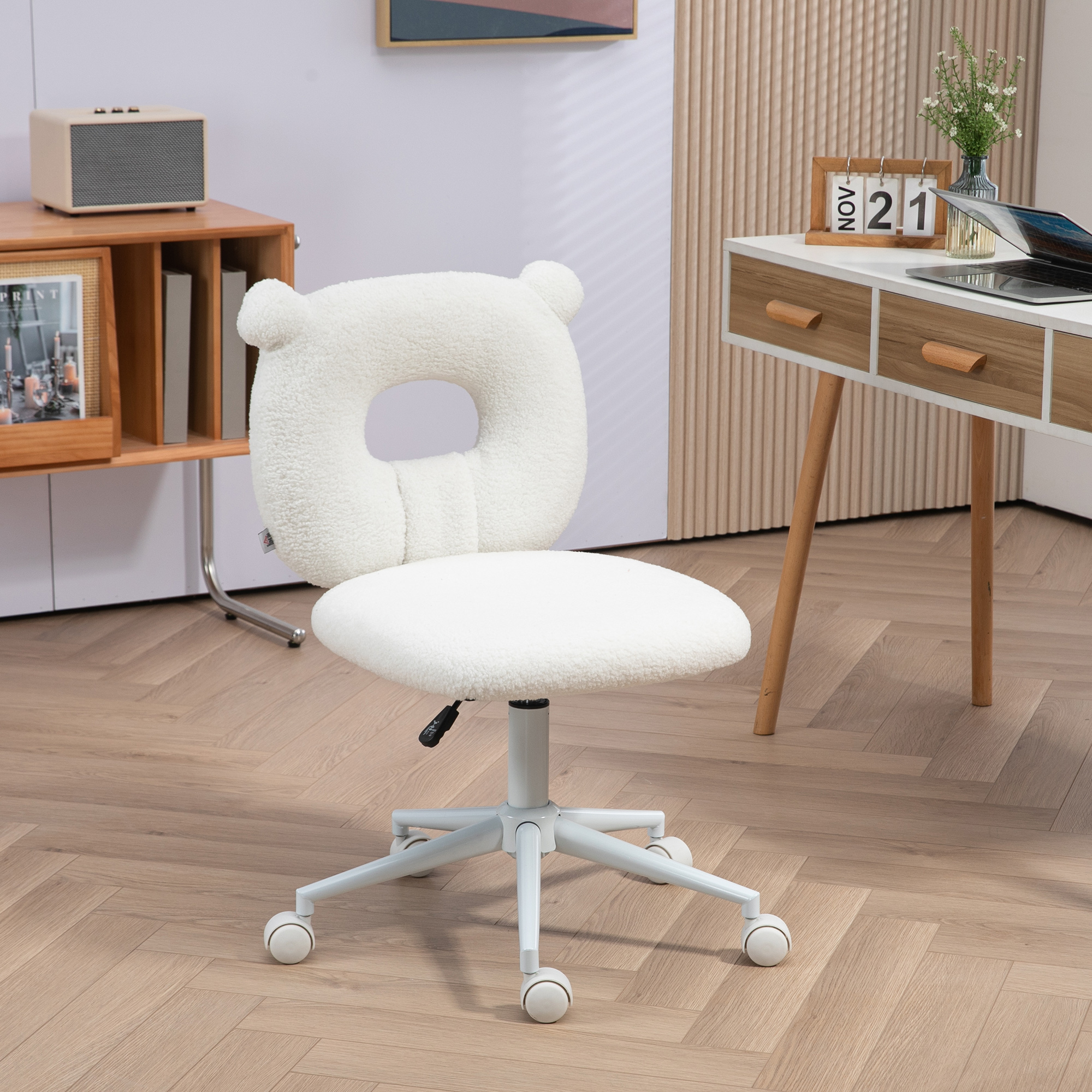 HOMCOM moderner Schreibtischstuhl mit verstellbarem Sitz in der Höhe Weiß