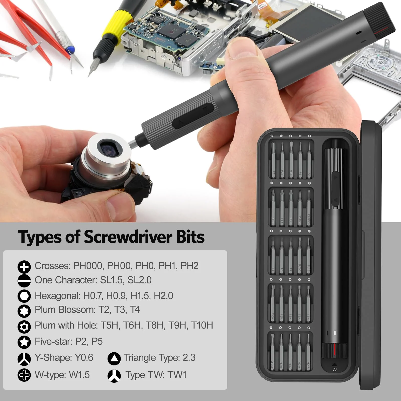 Electric Screwdriver Set For Cell Phones Repair USB Rechargeable Multi-speed Adjustment Multifunctional DIY Tools Kit Bit Manual