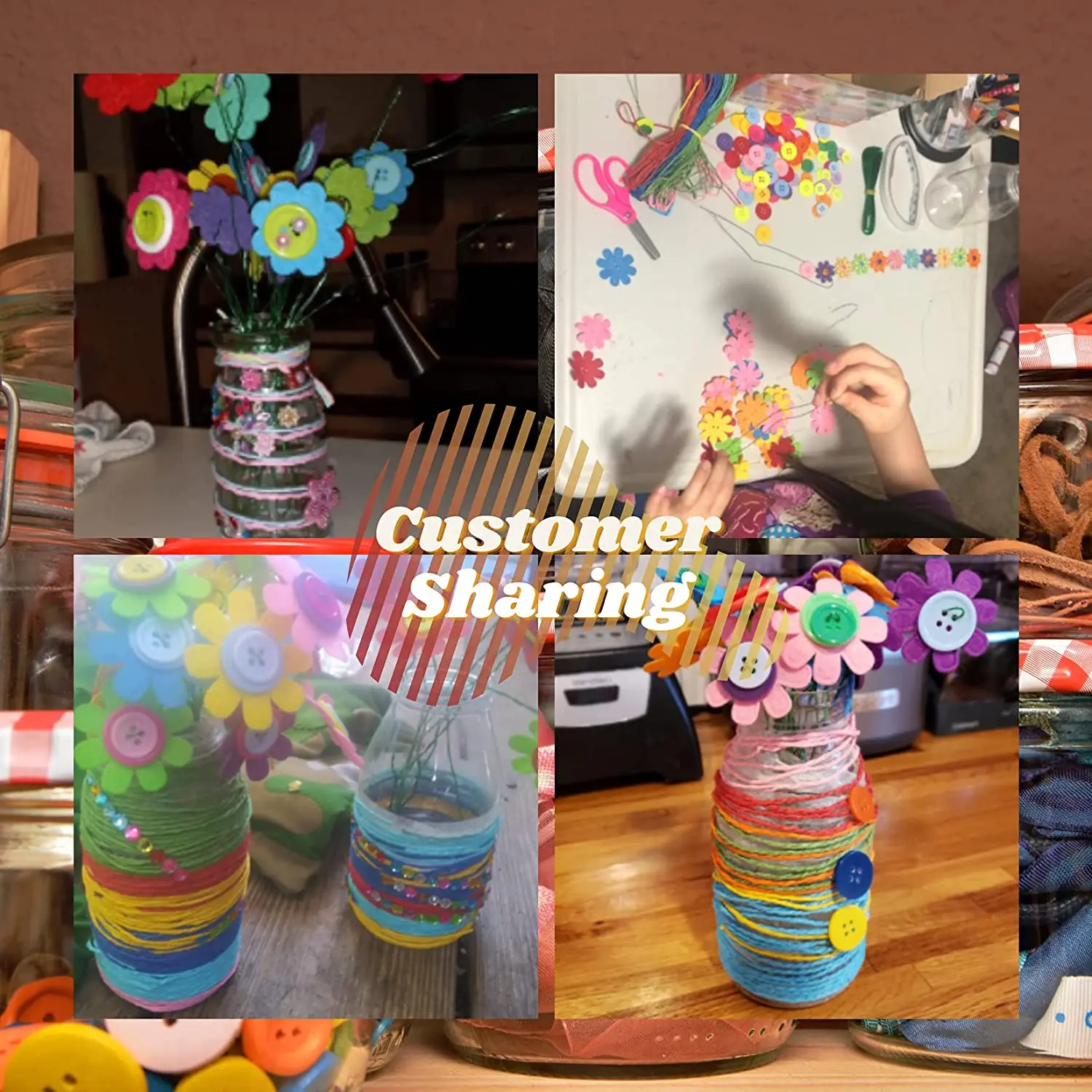 DIY ปุ่มช่อดอกไม้ Handmade ของขวัญตกแต่งห้องดอกไม้หัตถกรรมชุดของเล่นสร้างสรรค์เด็กทําช่อดอกไม้ Art Project กิจกรรมของขวัญ