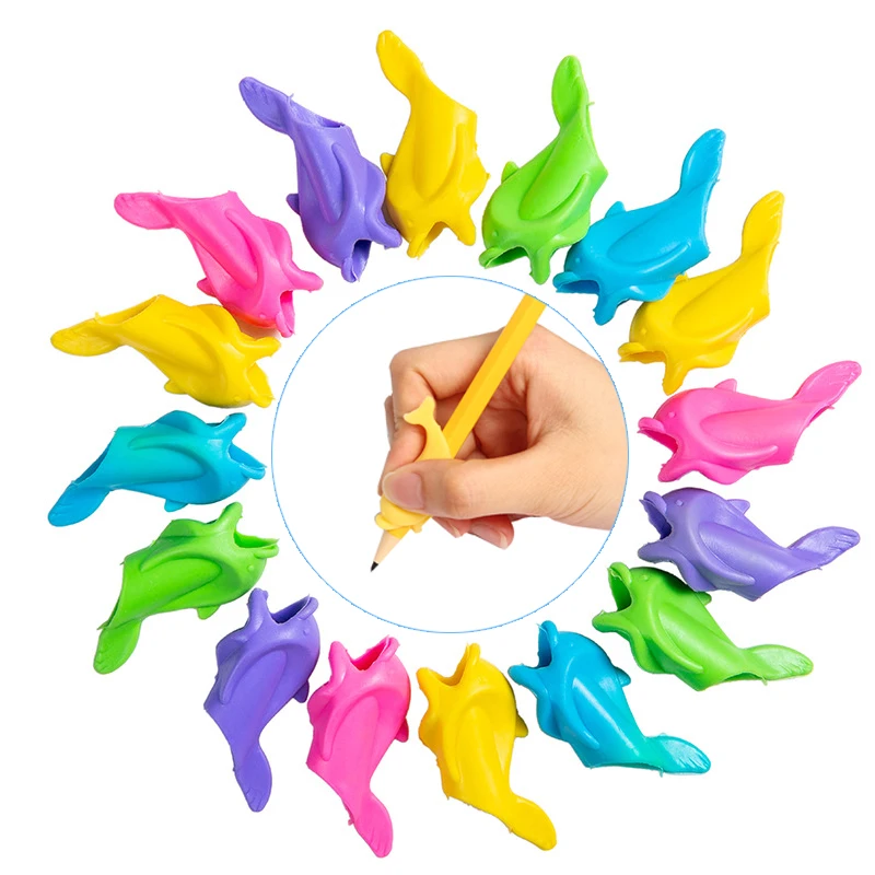 10 cái/lốc Trẻ Em Bút Silicone Cho Bé Học Tập Viết Dụng Cụ Thiết Bị Hiệu Chỉnh Cá Bút Chì Nắm Viết Viện Trợ Cầm Văn Phòng Phẩm