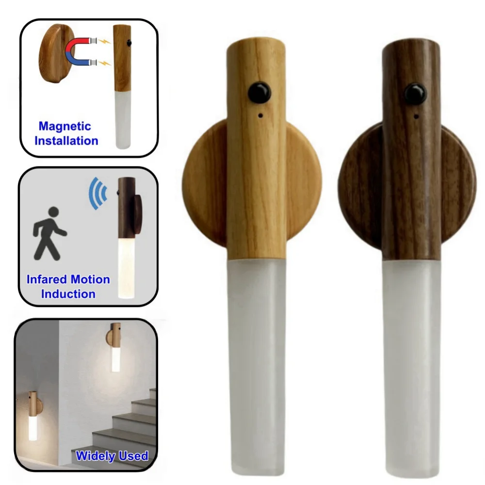 Luz LED nocturna con Sensor de movimiento inalámbrico, lámpara de pared de inducción automática recargable para cocina, armario, baño, decoración de escalera